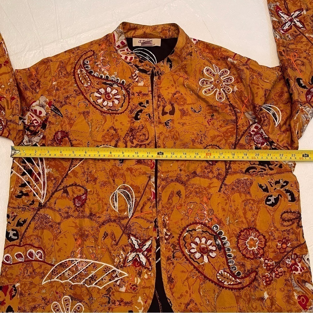Anu by Natural Silk Embroidered Beaded Open Jacket Mandarin Neckline Large - Picture 15 of 16